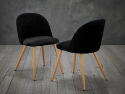 LPD Venice Black Velvet Dining Chairs - Luxurious Comfort With Stylish Oak-Effect Legs (Set Of 2) - thumbnail 3