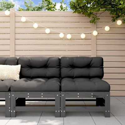 Walplus Outdoor Garden Middle Sofa For Patio Balcony Poolside Furnitures 2 Pcs Grey Solid Wood Pine - Cushion Not Included - image 1