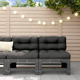 Walplus Outdoor Garden Middle Sofa For Patio Balcony Poolside Furnitures 2 Pcs Grey Solid Wood Pine - Cushion Not Included - thumbnail 1