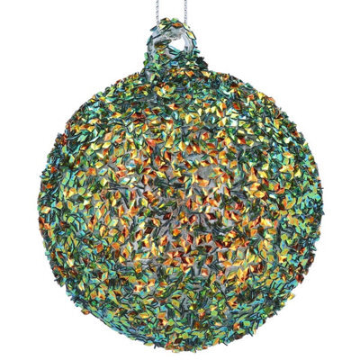Gisela Graham Christmas Green Iridescent Round Bauble 8Cm - Decorative Tree Ornament