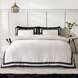Catherine Lansfield So Soft Mono Panel Single Duvet Cover Set With Pillowcase Cream Black - thumbnail 1