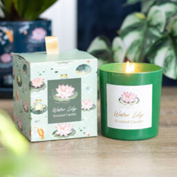 Serene Water Lily Scented Candle In Elegant Green Glass Gift Box