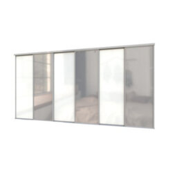 A-Class Sliding Doors Set Of 6 White Glass & Mirror Sliding Wardrobe Door Kit, Silver Frame & Tracks, Opening Height (H) 225-226Cm & Width (W) 354-355Cm - thumbnail 1
