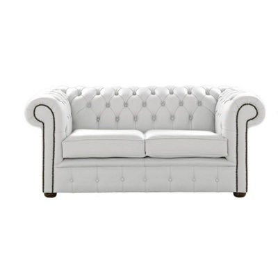 Chesterfield 2 Seater Shelly White Leather Sofa Settee Bespoke In Classic Style - image 1