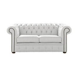 Chesterfield 2 Seater Shelly White Leather Sofa Settee Bespoke In Classic Style