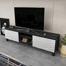 Decorotika Lukas Tv Stand Tv Unit For Tvs Up To 64 Inch Black Marble Effect And White - thumbnail 4