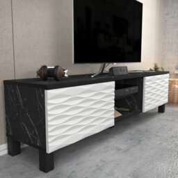 Decorotika Lukas Tv Stand Tv Unit For Tvs Up To 64 Inch Black Marble Effect And White - thumbnail 3