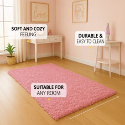 Uetian Pink Large Area Shaggy Rug Soft Texture Rug For Living Rooms Kids Room Pile 5Cm Thick Pink ( 160 X 230 ) - thumbnail 5