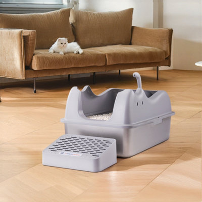 Thehotsale Grey Large Stainless Steel Cat Litter Box 40Cm W X 60Cm D X 30Cm H - image 1