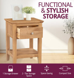 Hallowood Furniture Hereford Oak Lamp Table With Drawer (Pair) - thumbnail 5