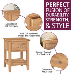 Hallowood Furniture Hereford Oak Lamp Table With Drawer (Pair) - thumbnail 2