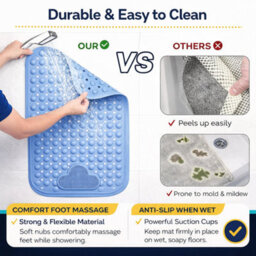 Shopnbits Comfortgrip Asm01 Blue Extra Large 60X90Cm Pvc Anti Slip Bath And Shower Mat With Suction Cups And Foot Scrubber - thumbnail 6