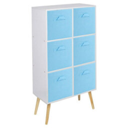 Urbn-Living Urbnliving 91Cm Height 6 Cube White Wooden Bookcase With Pine Legs Living Room Sky Blue Shelf Storage Drawers