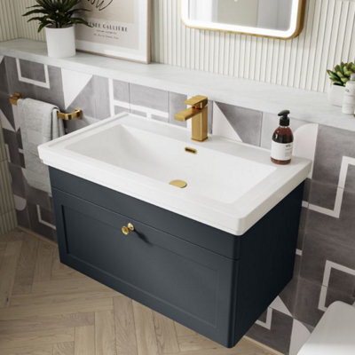Dezine Loire 2.0 800mm Wall Hung Satin Anthracite Vanity Unit - 1 Tap Hole - image 1