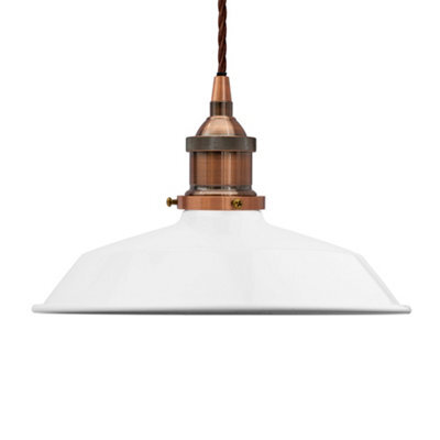 White Small Trinity Metal Painted Dome Pendant Light With Antique Copper Lamp Holder And Brown Twisted Cable - Se Home - image 1