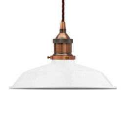 White Small Trinity Metal Painted Dome Pendant Light With Antique Copper Lamp Holder And Brown Twisted Cable - Se Home - thumbnail 1