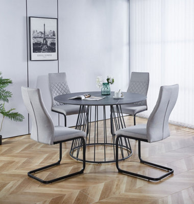Hallowood Furniture Cullompton Large 120Cm Round Table With 4 Grey High Back Chairs - image 1