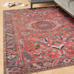Loomed Terracotta Red Vintage Persian Inspired Washable Long Runner Rug 80Cm X 300Cm