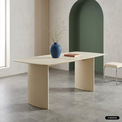 Sweeek - Dining Table With Tempered Glass Top, Sandblasted Finish, Seats 8 Cream 180X90X76 Cm - Lior - image 1