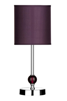 Premier Housewares Chrome Stem Table Lamp With Acrylic Ball And Fabric Shade - Purple,h 35 X W 14 X D 14 Cm