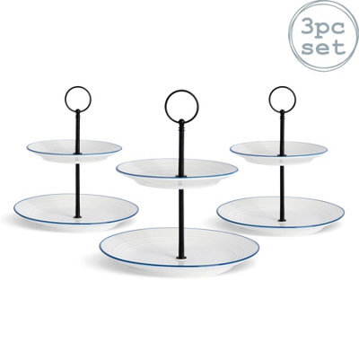 Nicola Spring 3X Farmhouse Cake Stands - White Porcelain Rustic Country Cottage Afternoon Tea Stand With Rolled Rims & Hoop Handle - image 1