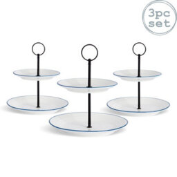 Nicola Spring 3X Farmhouse Cake Stands - White Porcelain Rustic Country Cottage Afternoon Tea Stand With Rolled Rims & Hoop Handle - thumbnail 1