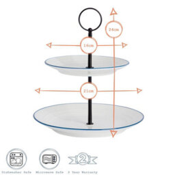 Nicola Spring 3X Farmhouse Cake Stands - White Porcelain Rustic Country Cottage Afternoon Tea Stand With Rolled Rims & Hoop Handle - thumbnail 7