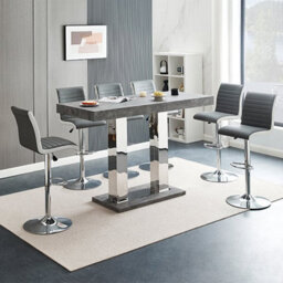 Furniture in Fashion Caprice Large Concrete Effect Bar Table 6 Ritz Grey White Stools
