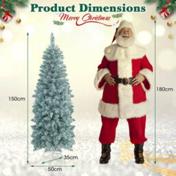 Costway 5 Ft Pre-Lit Artificial Christmas Tree Hinged Slim Pencil Christmas Tree W/ Led Lights - thumbnail 2