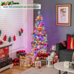 Costway 5 Ft Pre-Lit Artificial Christmas Tree Hinged Slim Pencil Christmas Tree W/ Led Lights - thumbnail 3
