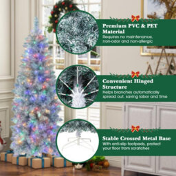 Costway 5 Ft Pre-Lit Artificial Christmas Tree Hinged Slim Pencil Christmas Tree W/ Led Lights - thumbnail 5