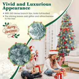 Costway 5 Ft Pre-Lit Artificial Christmas Tree Hinged Slim Pencil Christmas Tree W/ Led Lights - thumbnail 7