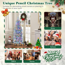 Costway 5 Ft Pre-Lit Artificial Christmas Tree Hinged Slim Pencil Christmas Tree W/ Led Lights - thumbnail 9