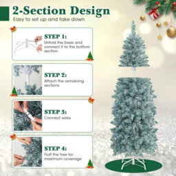 Costway 5 Ft Pre-Lit Artificial Christmas Tree Hinged Slim Pencil Christmas Tree W/ Led Lights - thumbnail 8
