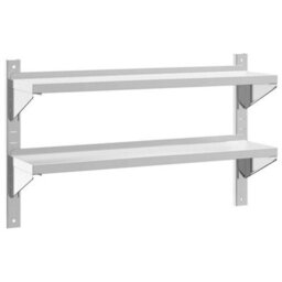 Berkfield 2-Tier Wall Shelf 100X23.5X60 Cm Silver Stainless Steel - thumbnail 2