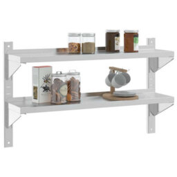Berkfield 2-Tier Wall Shelf 100X23.5X60 Cm Silver Stainless Steel - thumbnail 4