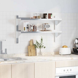 Berkfield 2-Tier Wall Shelf 100X23.5X60 Cm Silver Stainless Steel - thumbnail 3