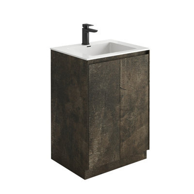 Plum&clay Rigel Metallic Floor Standing Bathroom Vanity Unit With White Basin (W)600mm (H)850mm