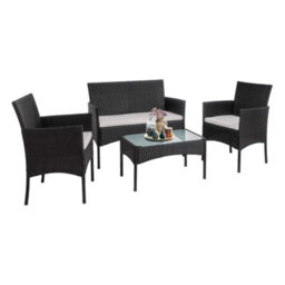 Black Outdoor Rattan Garden Furniture Sofa Set Chairs  Table Table Patio 4Piece - thumbnail 1