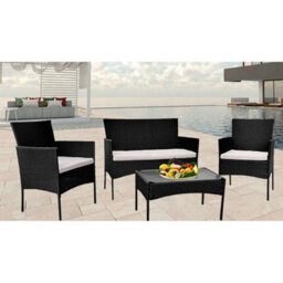Black Outdoor Rattan Garden Furniture Sofa Set Chairs  Table Table Patio 4Piece - thumbnail 3