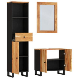 Berkfield 3 Piece Bathroom Furniture Set Solid Wood Acacia - thumbnail 3