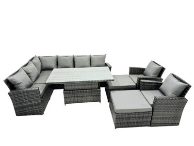 Fimous Poly Rattan Outdoor Patio Height Adjustable Rising Lifting Table Corner Sofa Set With 2 Big Stool,2 Chairs For Garden - image 1