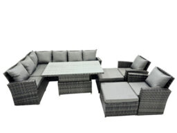 Fimous Poly Rattan Outdoor Patio Height Adjustable Rising Lifting Table Corner Sofa Set With 2 Big Stool,2 Chairs For Garden - thumbnail 1