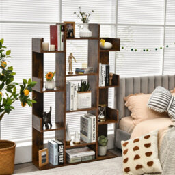 Costway Tree Bookshelf Tall Bookcase Corner Books Storage Organizer Display Cube Shelf