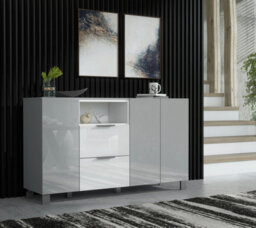 Furneo Sideboard Grey White High Gloss Matt Cabinet Cupboard Unit White Led Lights Enzo 16 - thumbnail 2