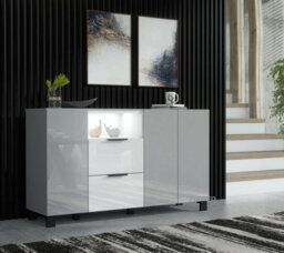 Furneo Sideboard Grey White High Gloss Matt Cabinet Cupboard Unit White Led Lights Enzo 16 - thumbnail 1