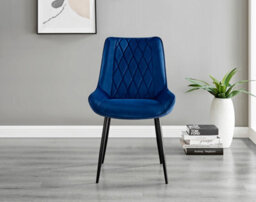 Furniturebox Imperia Black High Gloss 6 Seater Dining Table With Structural 2 Plinth Column Legs 6 Navy Velvet Black Leg Pesaro Chairs - thumbnail 7