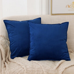 Deconovo Pack Of 2 Crushed Cushion Covers 65Cm X 65Cm 26X26 Inches Flanges Throw Pillow Cases For Bed With Invisible Zipper Navy - thumbnail 1