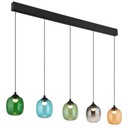 Luminosa Lighting Luminosa Minara Bar Pendant Ceiling Light Matt Black Glass Shade 5X Led 3000K