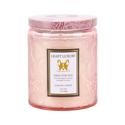 Living And Home Pink Embossing Glass Cup Soy Wax Lavender And Eucalyptus Scented Candle With Lid, 16-Hour Burn - image 1